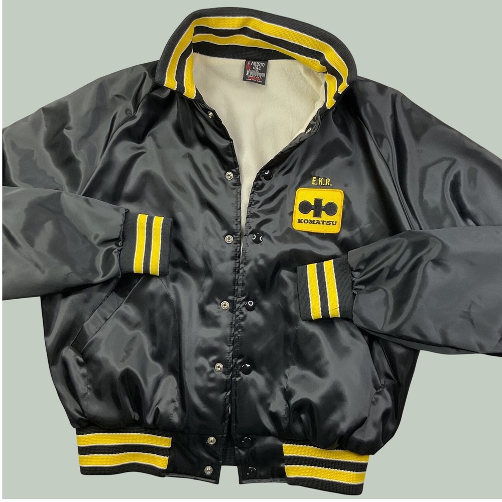 Komatsu Bomber Satin 80s Jacket Aristo Jac Back E.K.R Logo Men Sz M USA Vintage